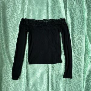 H&M DIVIDED Lace Long Sleeved Off the Shoulder Black Blouse